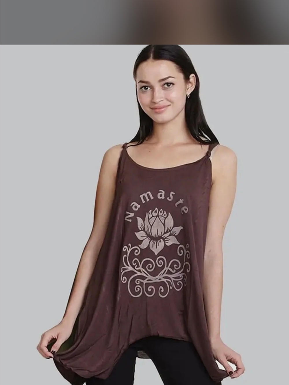 Relaxed Gray/Black Lotus Graphic Namaste Swing tank top